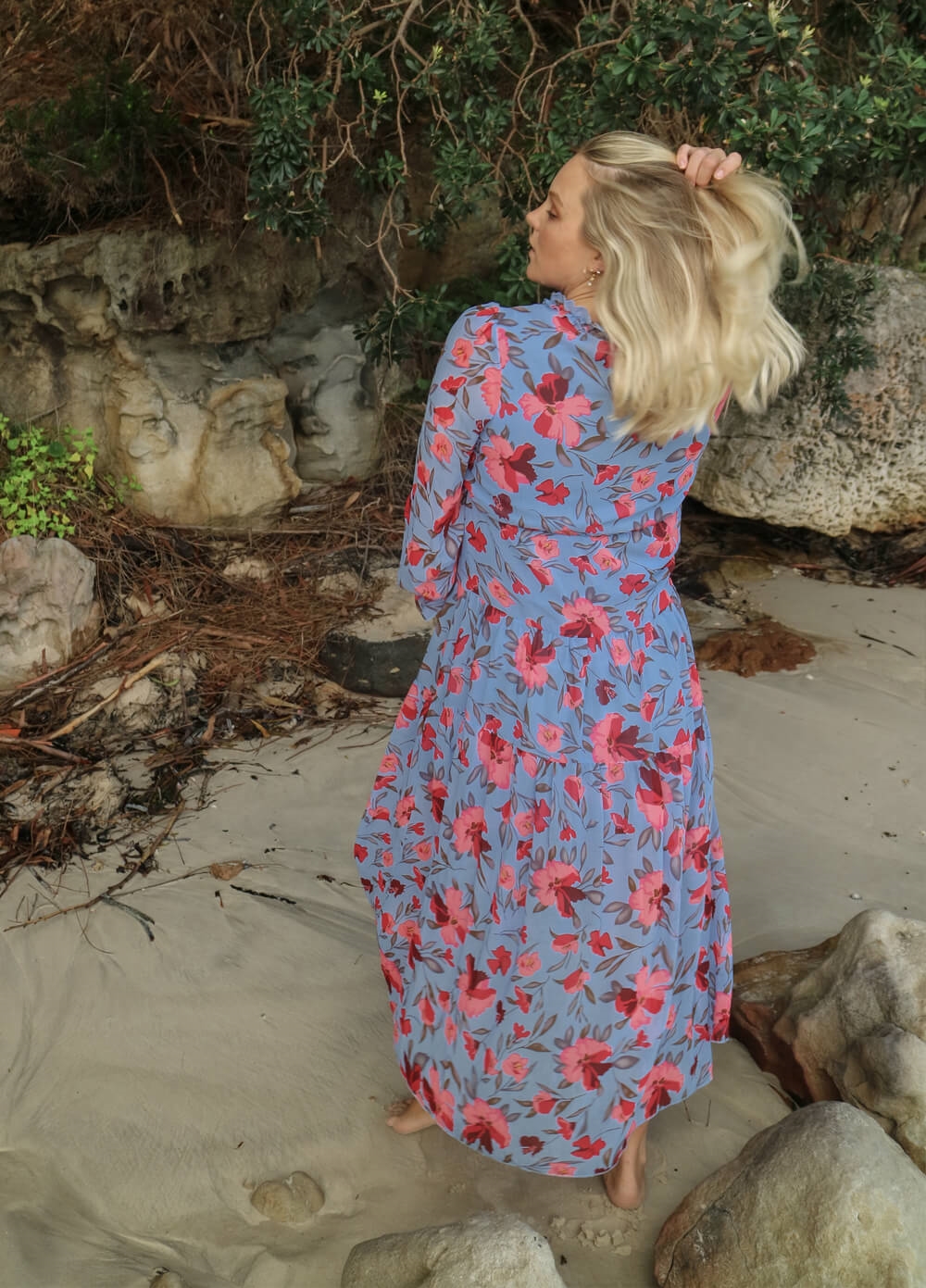 Lait & Co - Wanderlust Maternity Maxi Gown in Blue/Red Floral