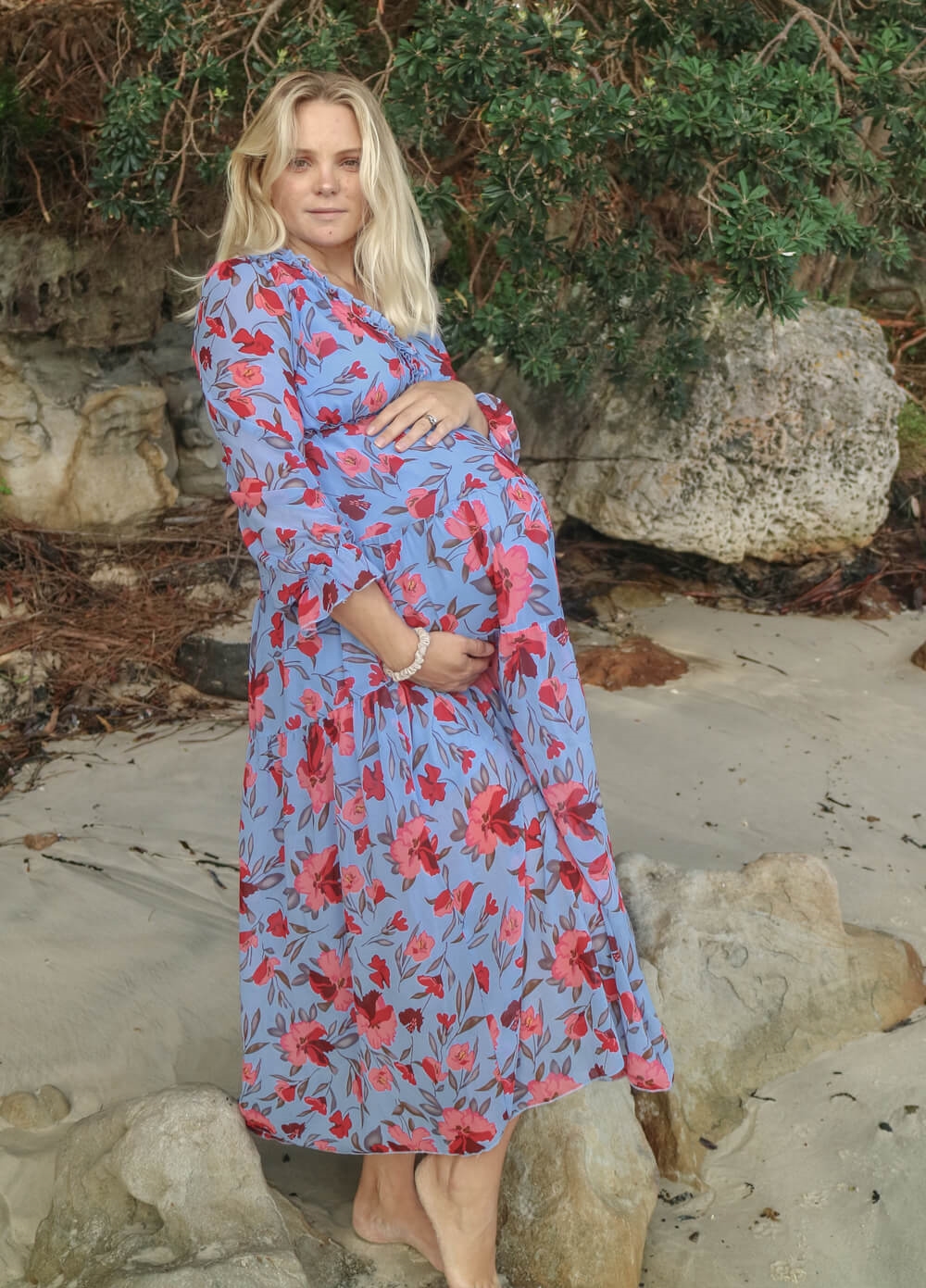 Lait & Co - Wanderlust Maternity Maxi Gown in Blue/Red Floral