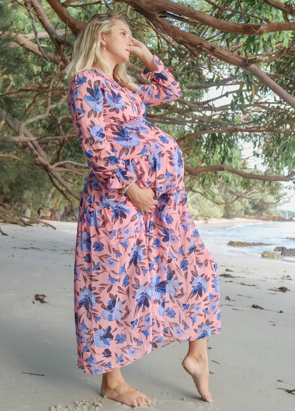 Lait & Co - Wanderlust Maternity Maxi Gown in Pink/Blue Floral