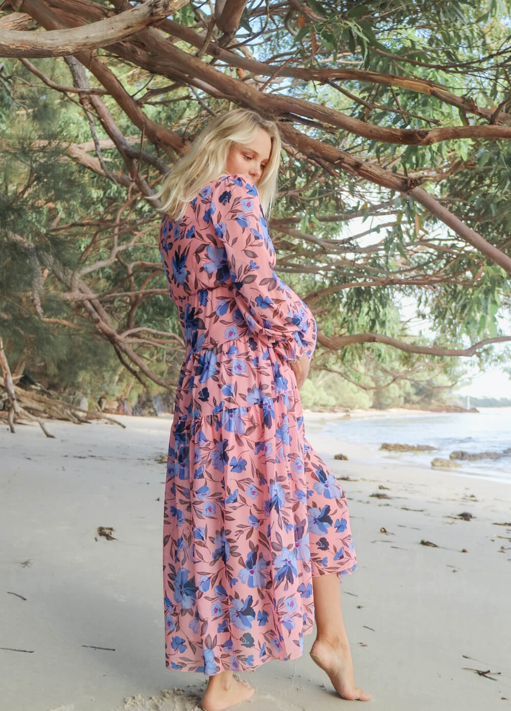 Lait & Co - Wanderlust Maternity Maxi Gown in Pink/Blue Floral