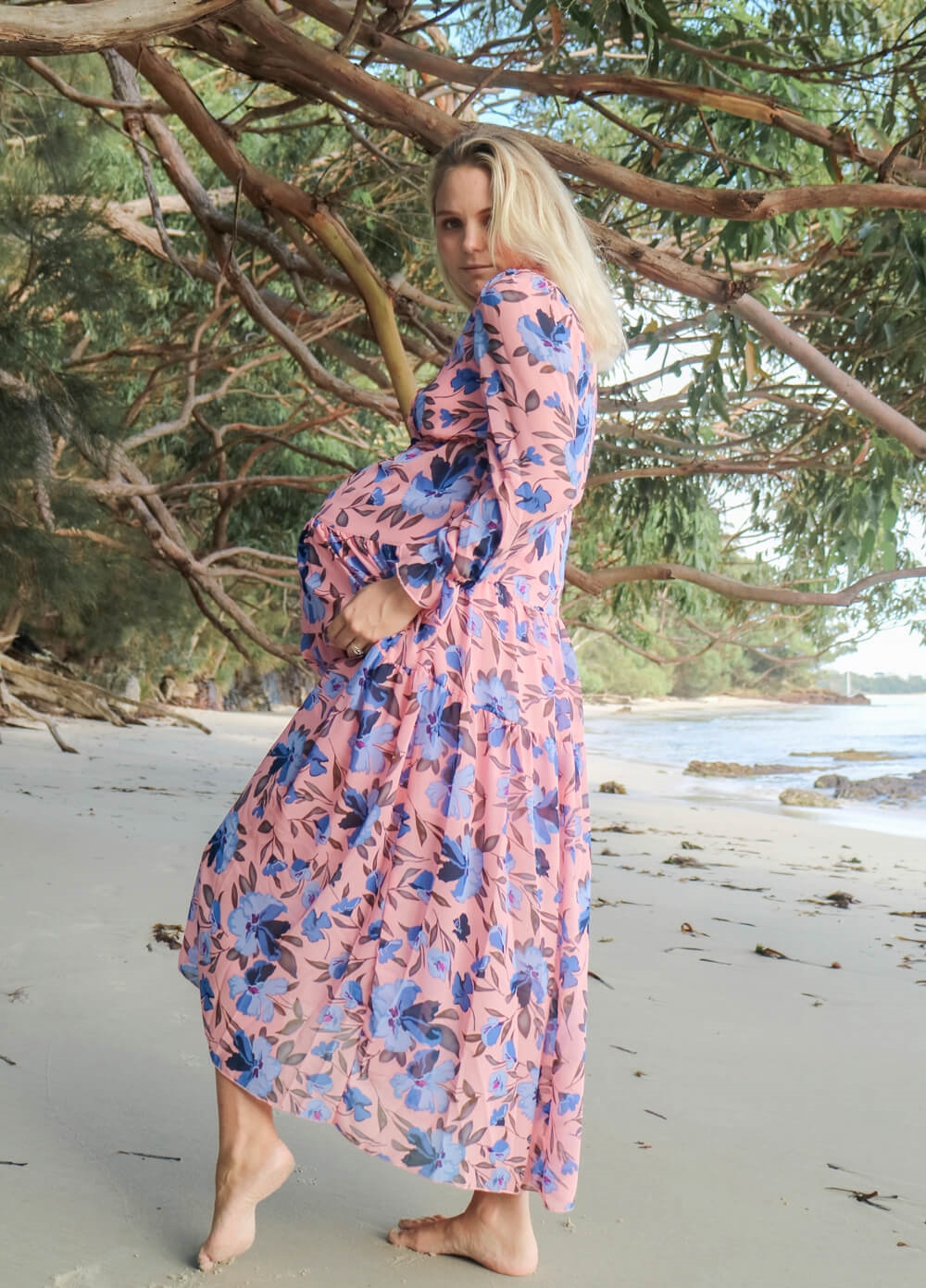 Lait & Co - Wanderlust Maternity Maxi Gown in Pink/Blue Floral