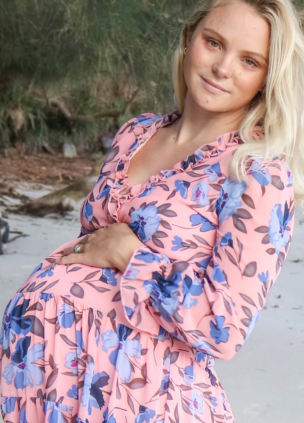 Lait & Co - Wanderlust Maternity Maxi Gown in Pink/Blue Floral