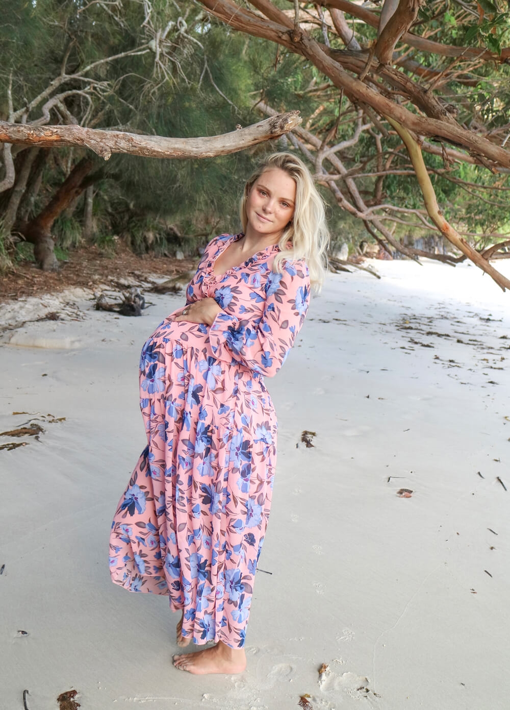 Lait & Co - Wanderlust Maternity Maxi Gown in Pink/Blue Floral