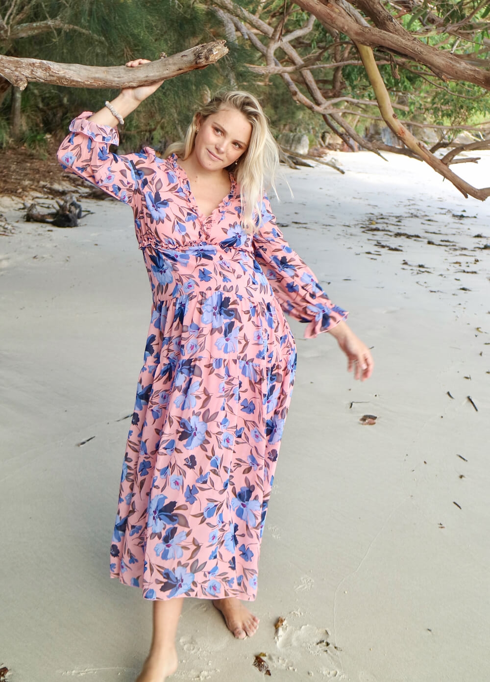 Lait & Co - Wanderlust Maternity Maxi Gown in Pink/Blue Floral