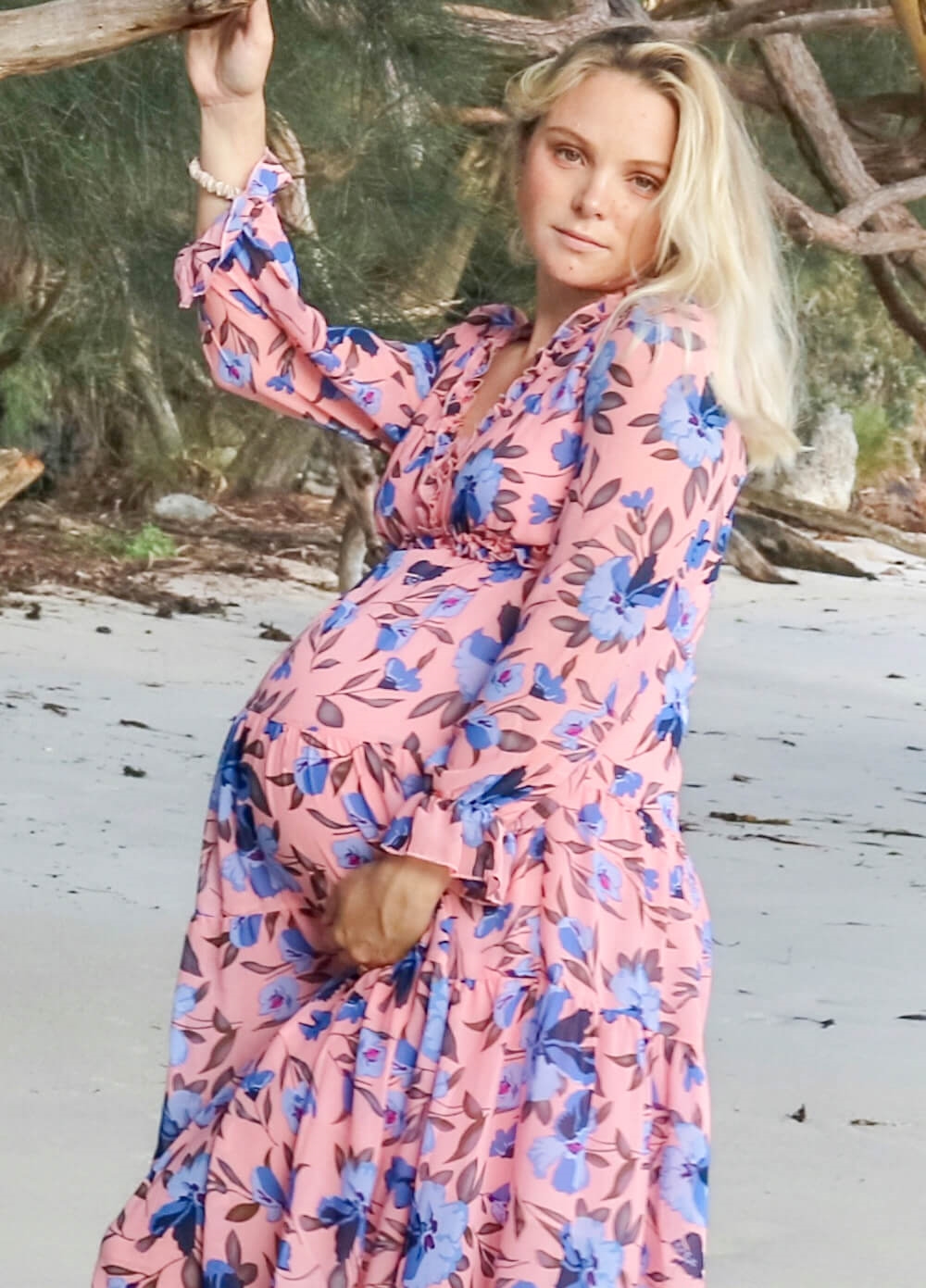 Blue Puff Sleeve Georgette Maternity Fit & Flare Maxi Dress – Swishchick