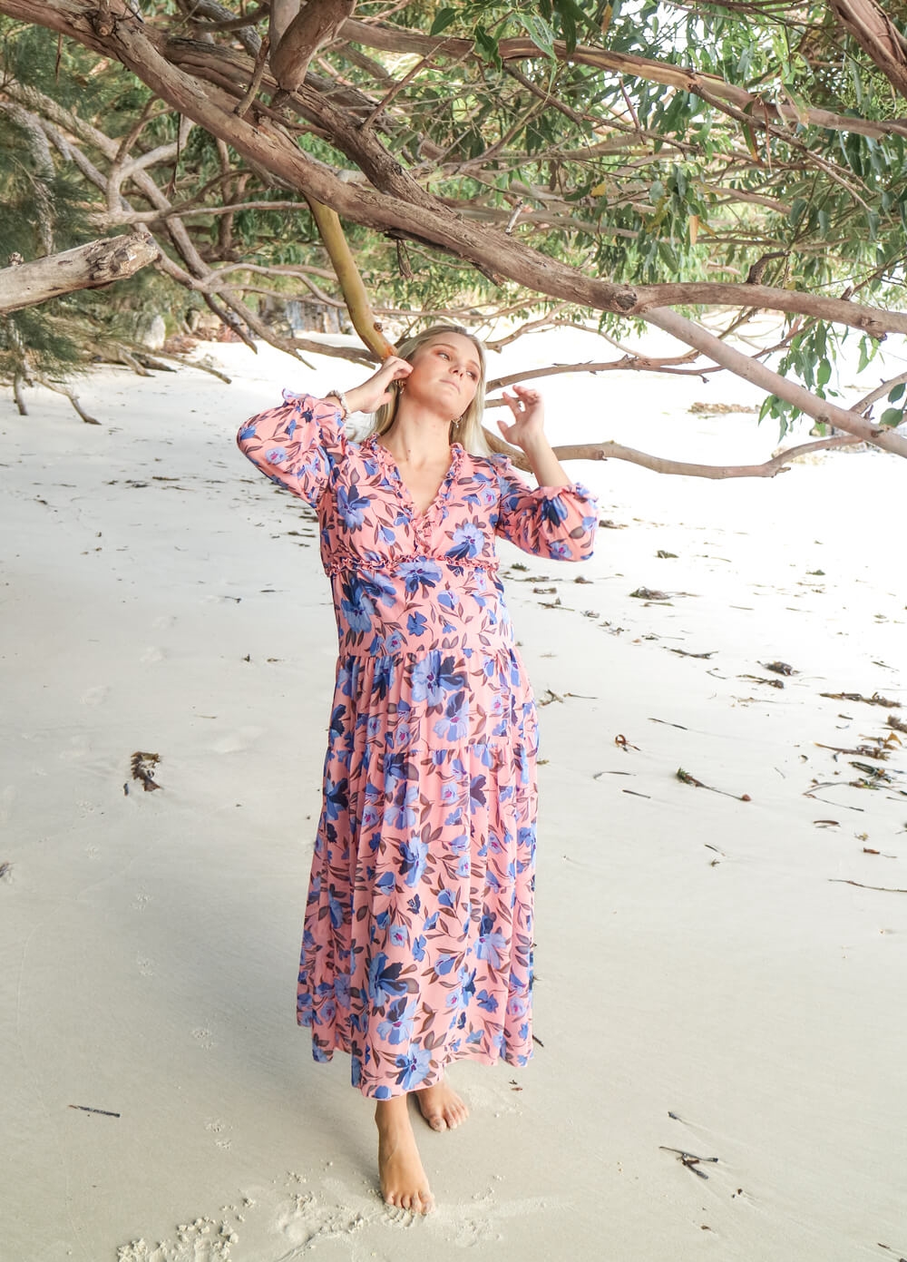 Lait & Co - Wanderlust Maternity Maxi Gown in Pink/Blue Floral