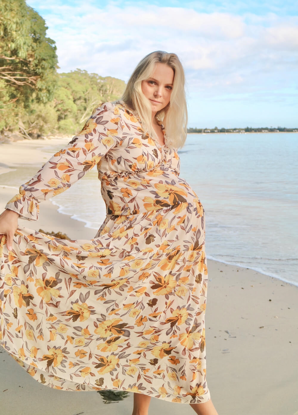 Lait & Co - Wanderlust Maternity Maxi Gown in Yellow Floral