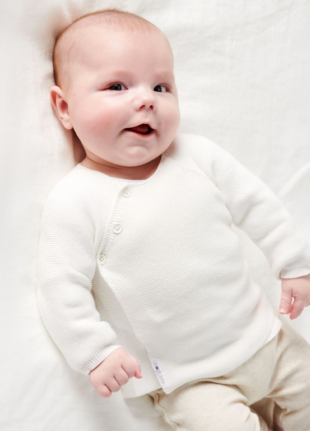 Pino Organic Cotton Knit Newborn Cardigan in White | Noppies Baby