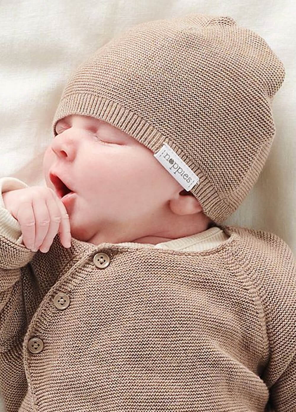 Pino Organic Cotton Knit Newborn Cardigan in Taupe | Noppies Baby
