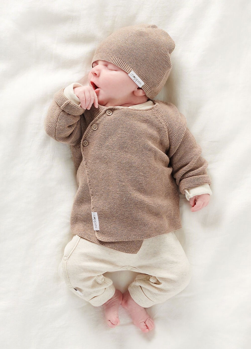 Pino Organic Cotton Knit Newborn Cardigan in Taupe | Noppies Baby