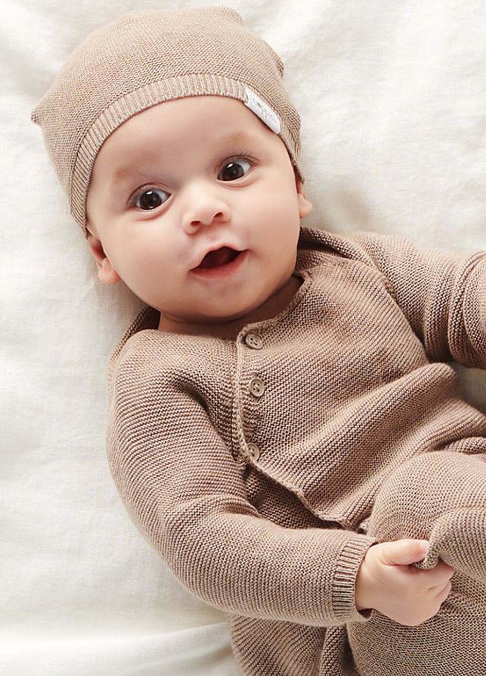 Pino Organic Cotton Knit Newborn Cardigan in Taupe | Noppies Baby