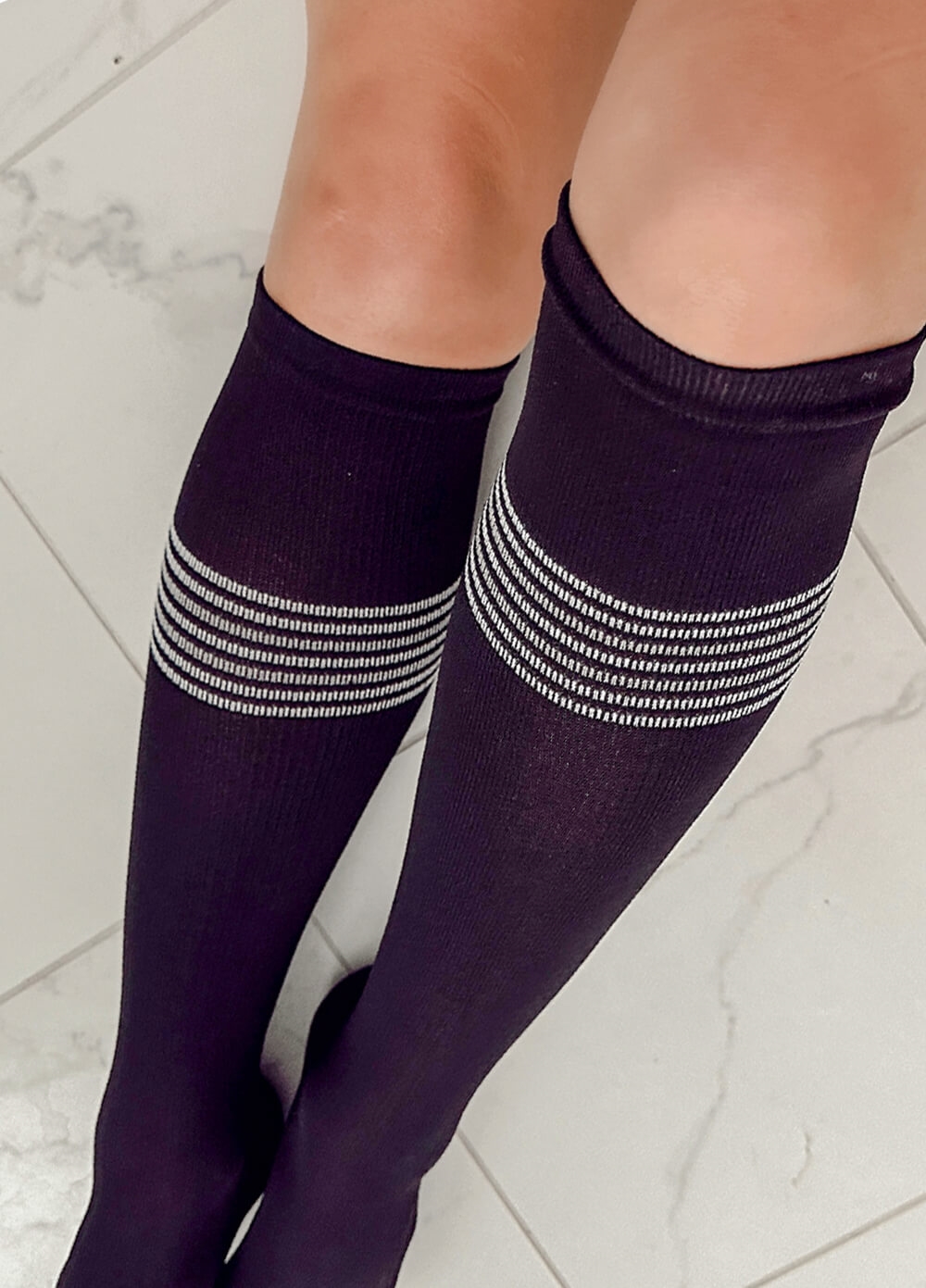 Mama Sox - Delight Maternity Compression Socks in Black Banded Stripe