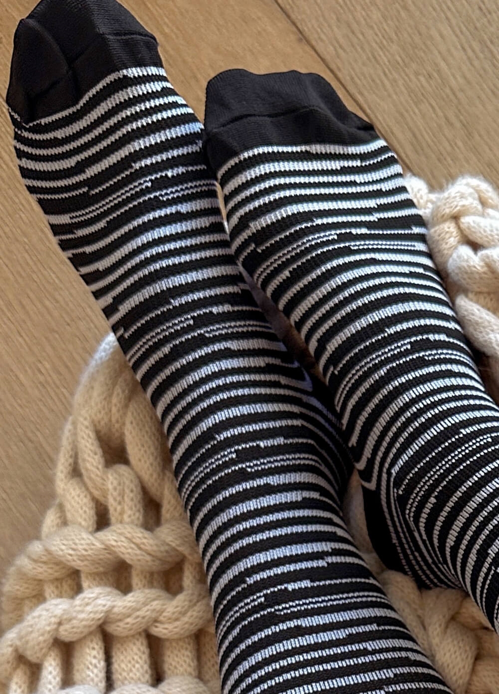 Mama Sox - Delight Maternity Compression Socks in Black Marle Stripe