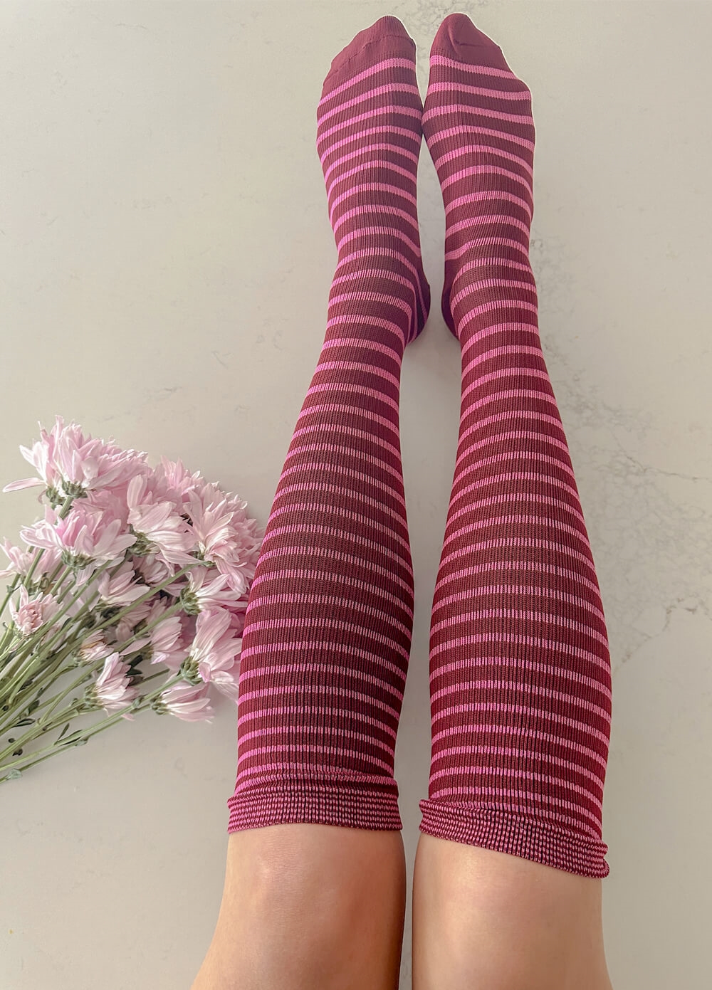 Mama Sox - Excite Maternity Compression Socks in Pink/Claret Stripe