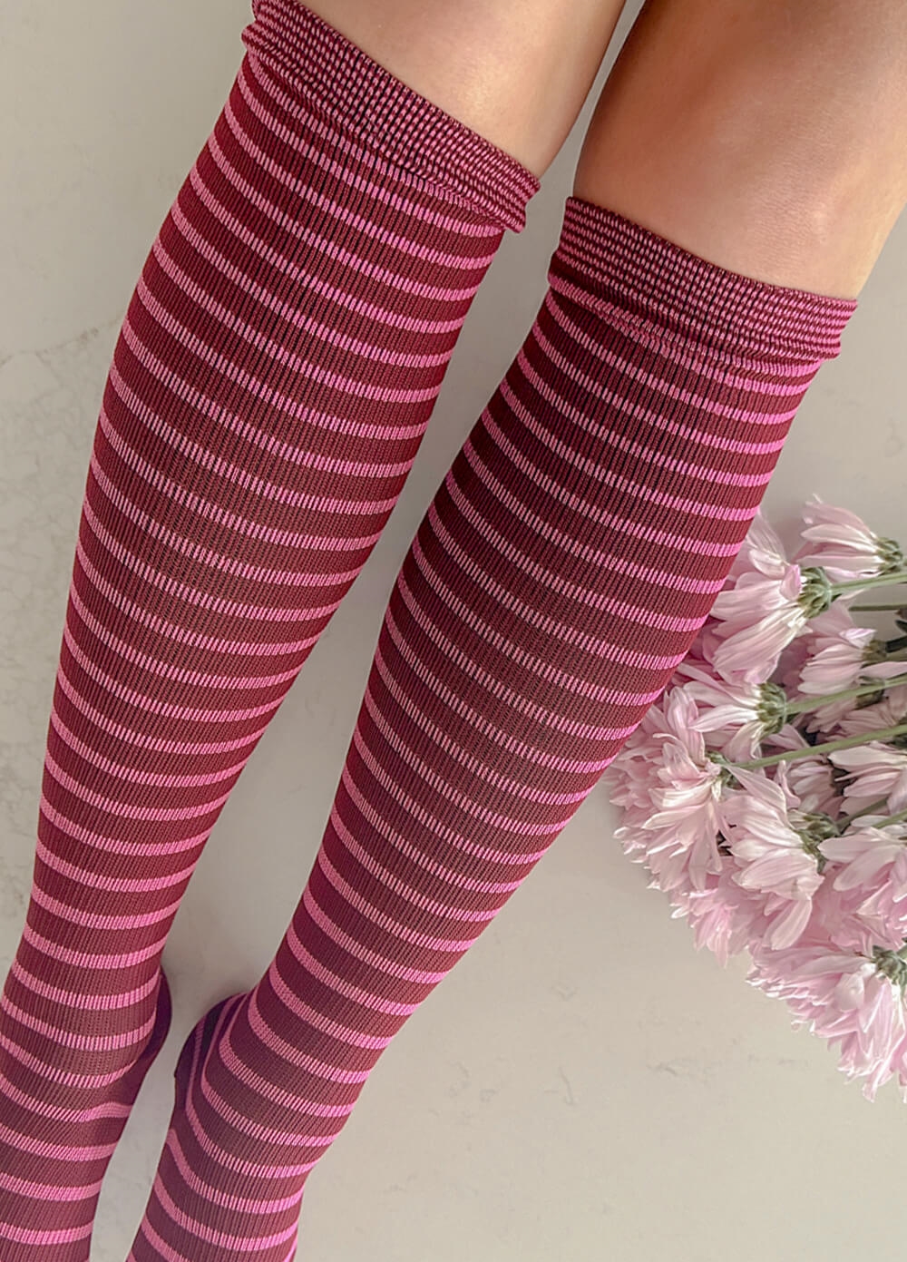 Mama Sox - Excite Maternity Compression Socks in Pink/Claret Stripe