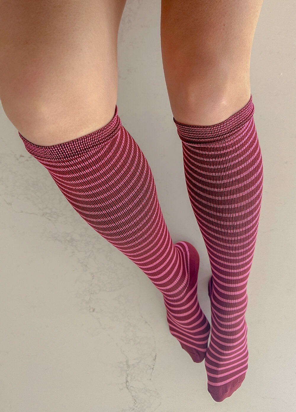 Mama Sox - Excite Maternity Compression Socks in Pink/Claret Stripe