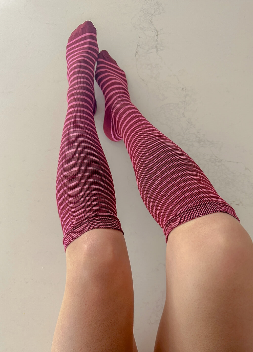 Mama Sox - Excite Maternity Compression Socks in Pink/Claret Stripe