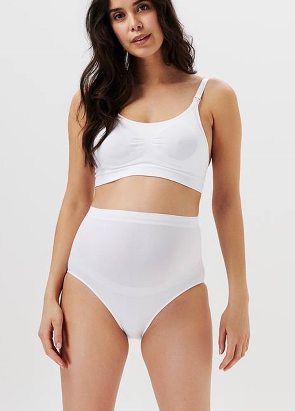 Seamless Over Belly Maternity Briefs in White by Noppies | Queen Bee