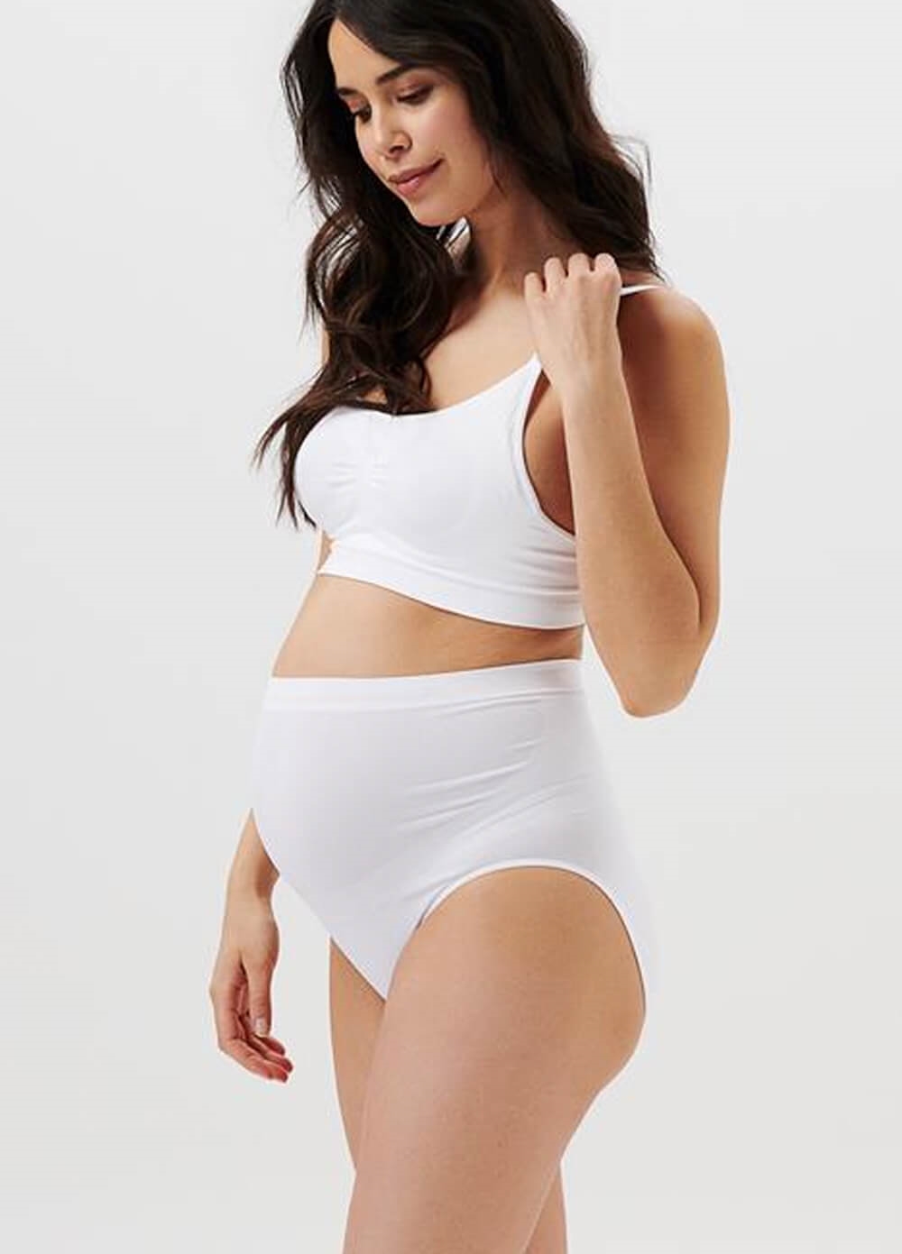 Seamless Over Belly Maternity Briefs in White by Noppies | Queen Bee