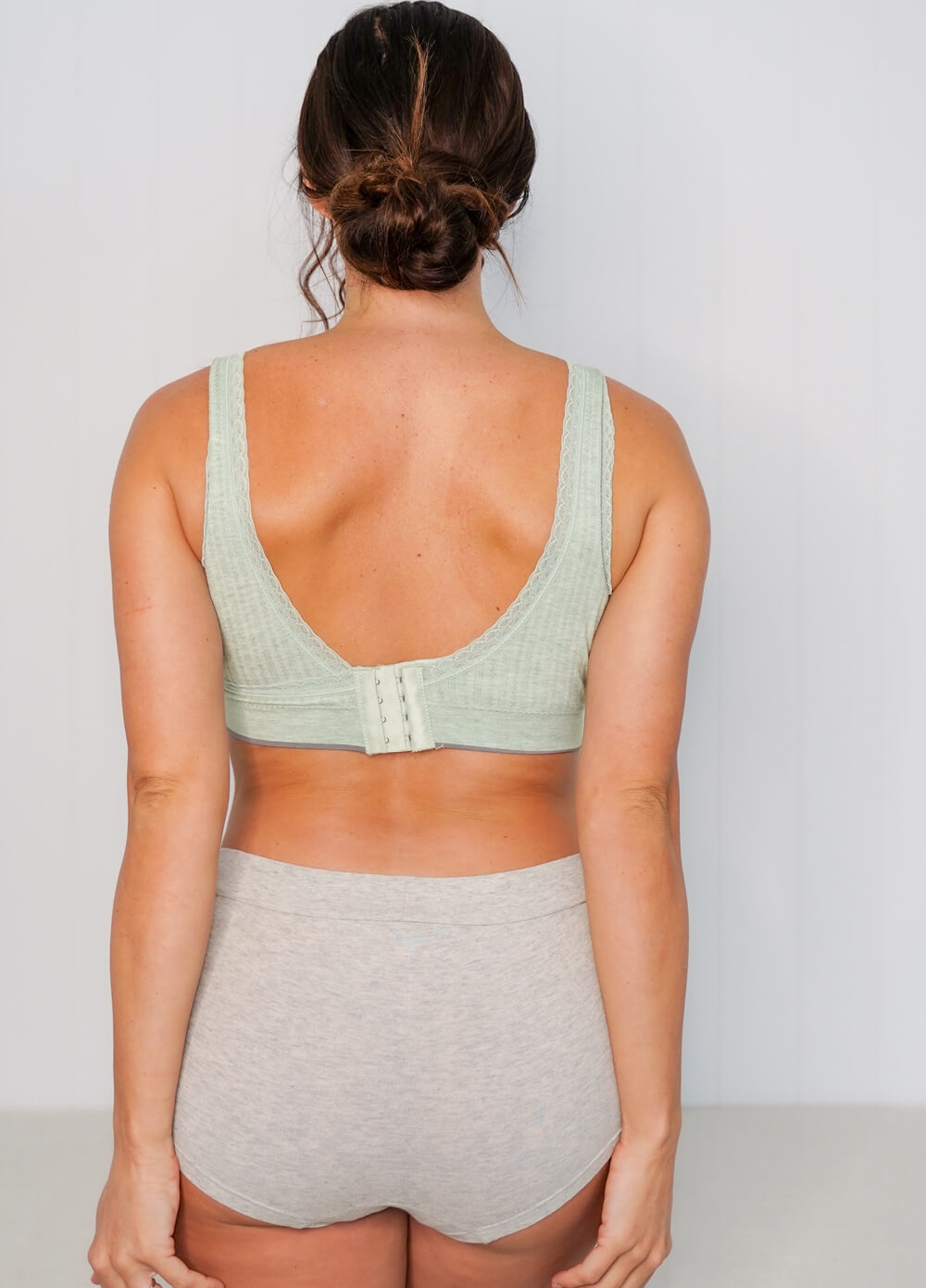 Lola Tonal Lace Trim Seamless Maternity Nursing Bra in Sage