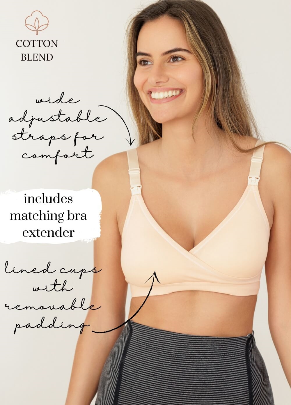 Asher Cotton Maternity Nursing Bra w Extender in Apricot