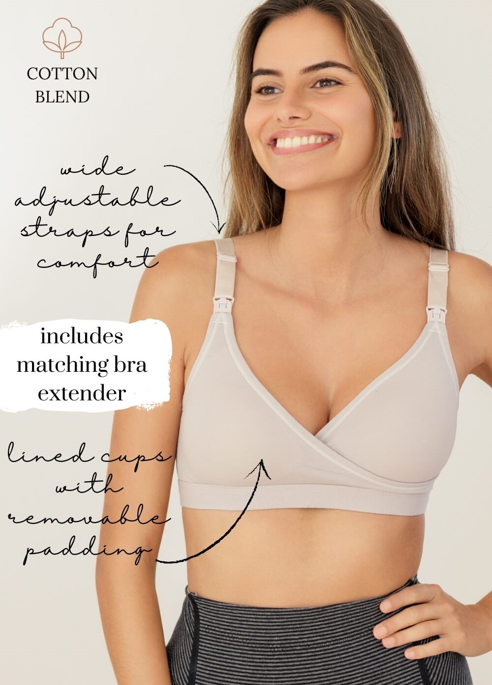 Asher Cotton Maternity Nursing Bra w Extender in Grey