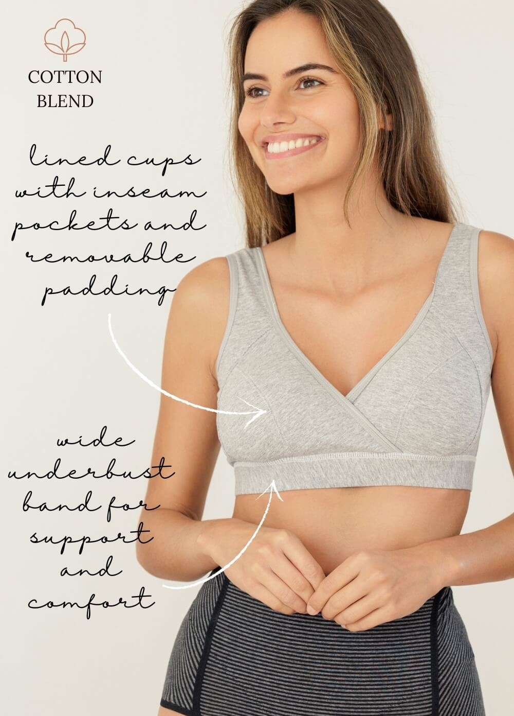 Piper Jersey Crossover Maternity Nursing Bra in Grey | Queen Bee