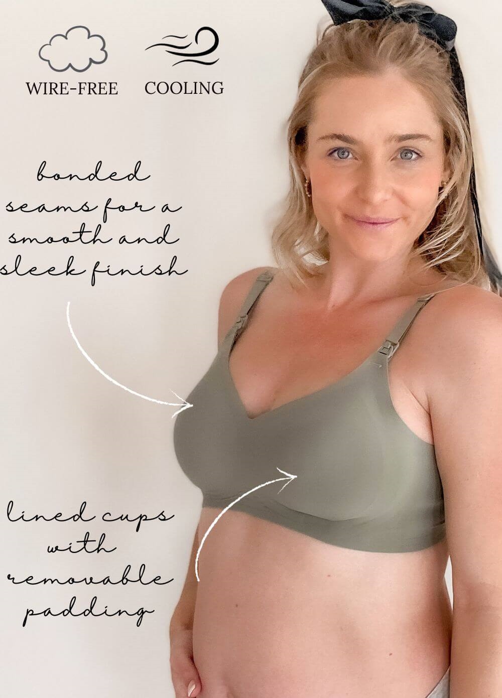 Kala Maternity Nursing Cooling T-Shirt Bra in Khaki | Queen Bee