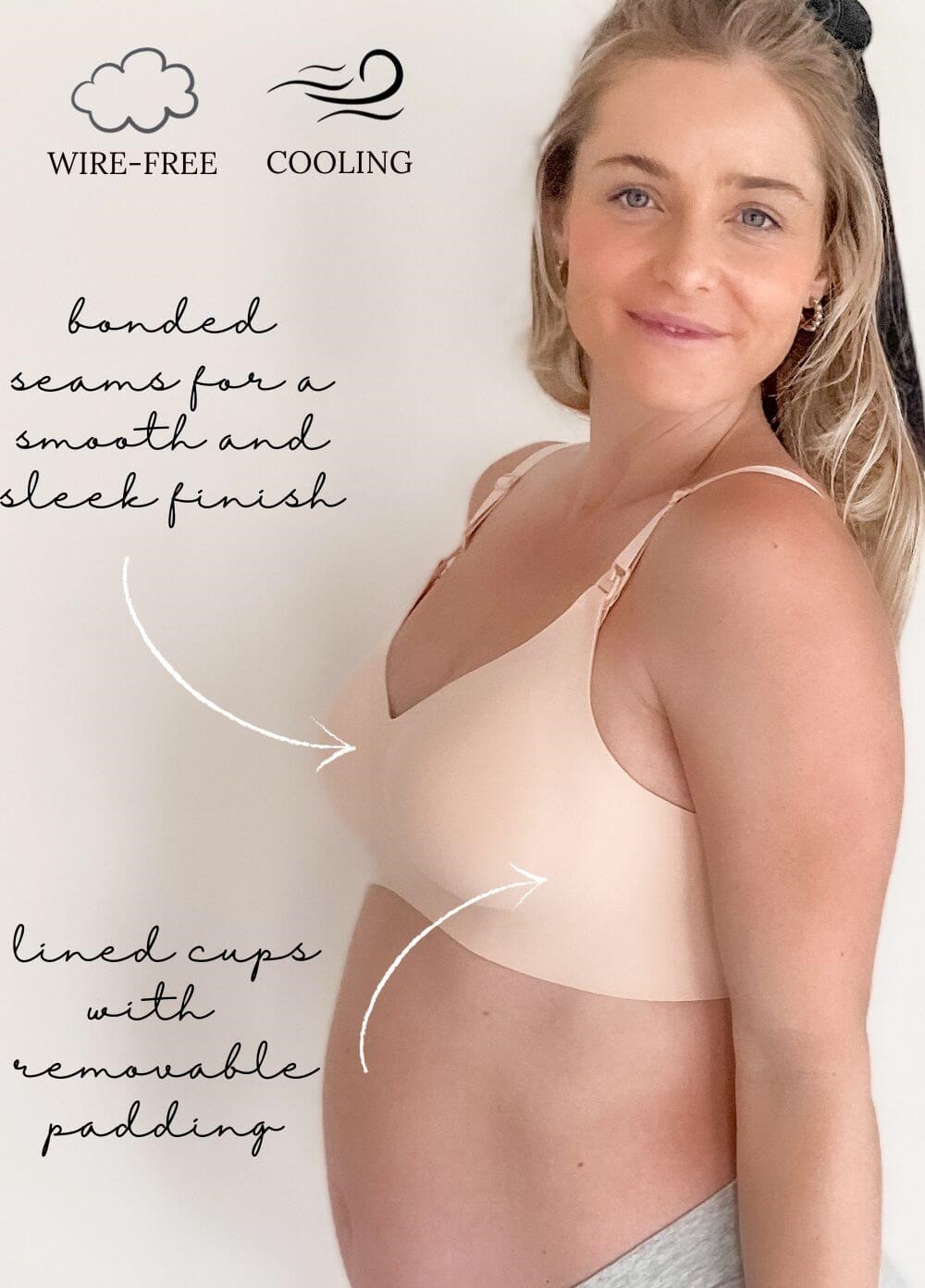 Kala Maternity Nursing Cooling T-Shirt Bra in Nude | Queen Bee