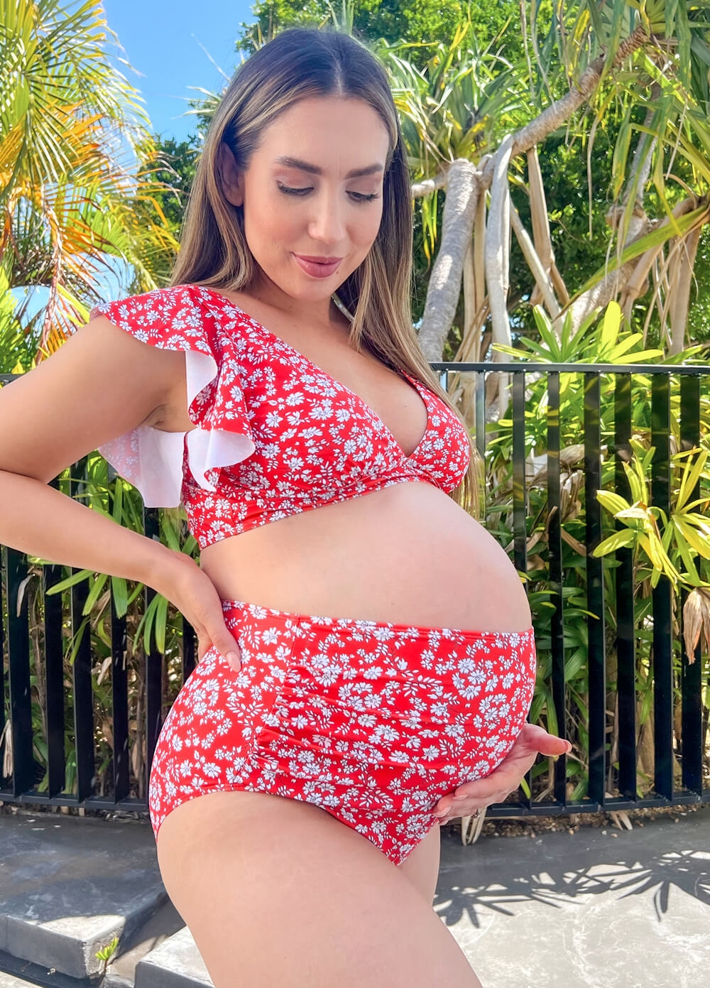Lait & Co - Noosa Maternity Bikini Set in Red Floral | Queen Bee