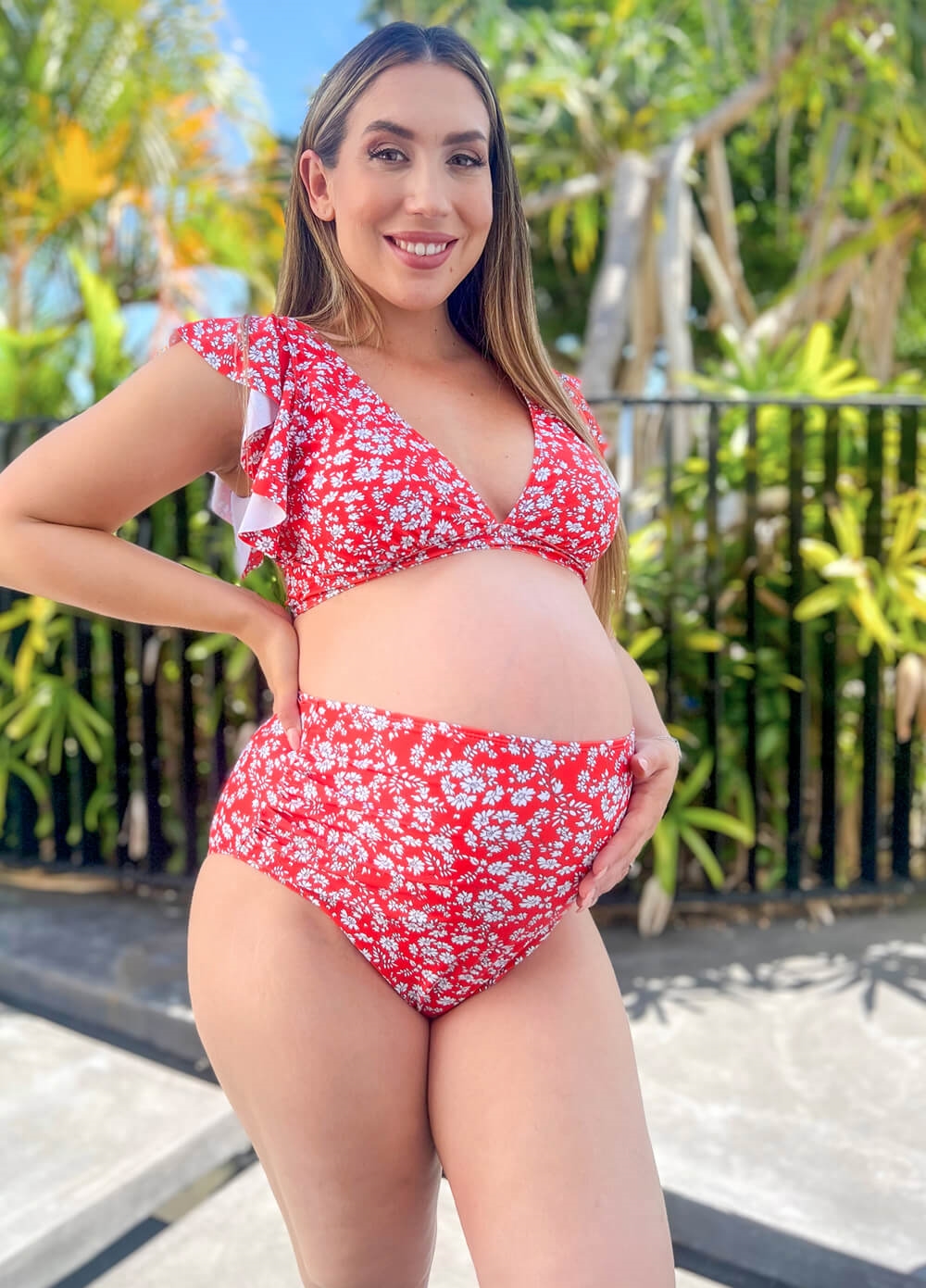 Lait & Co - Noosa Maternity Bikini Set in Red Floral | Queen Bee