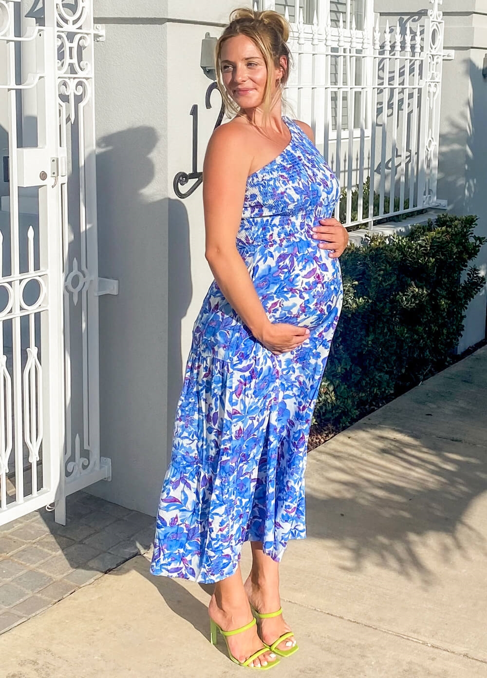 Lait & Co - Diana One Shoulder Maternity Dress in Blue Floral