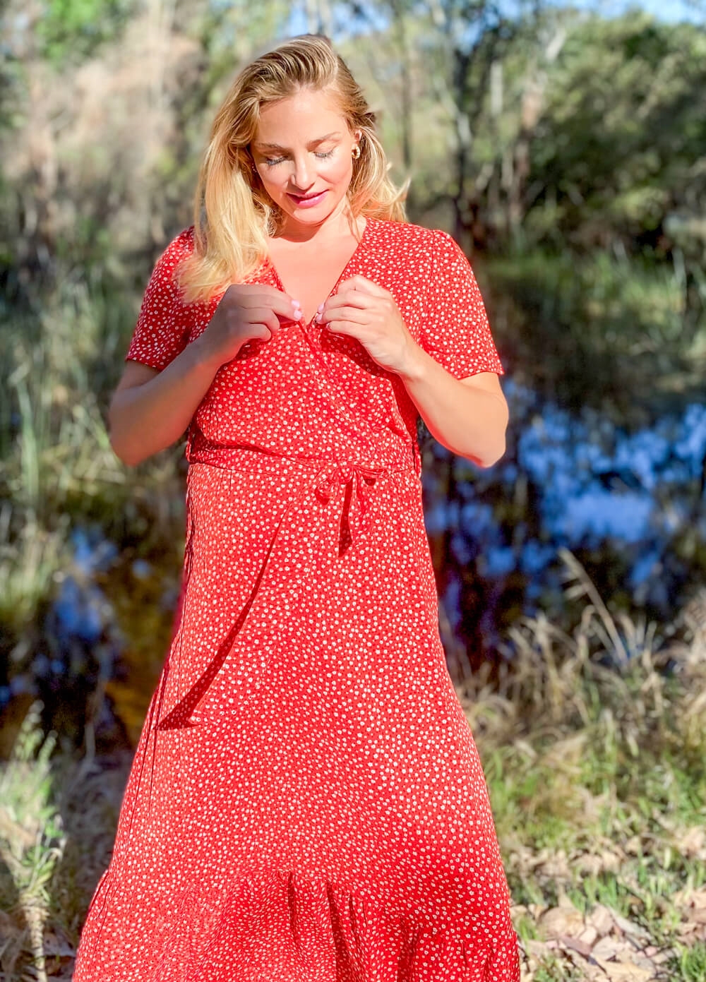 Lait & Co - Noelle Midi Dress in Red Ditsy
