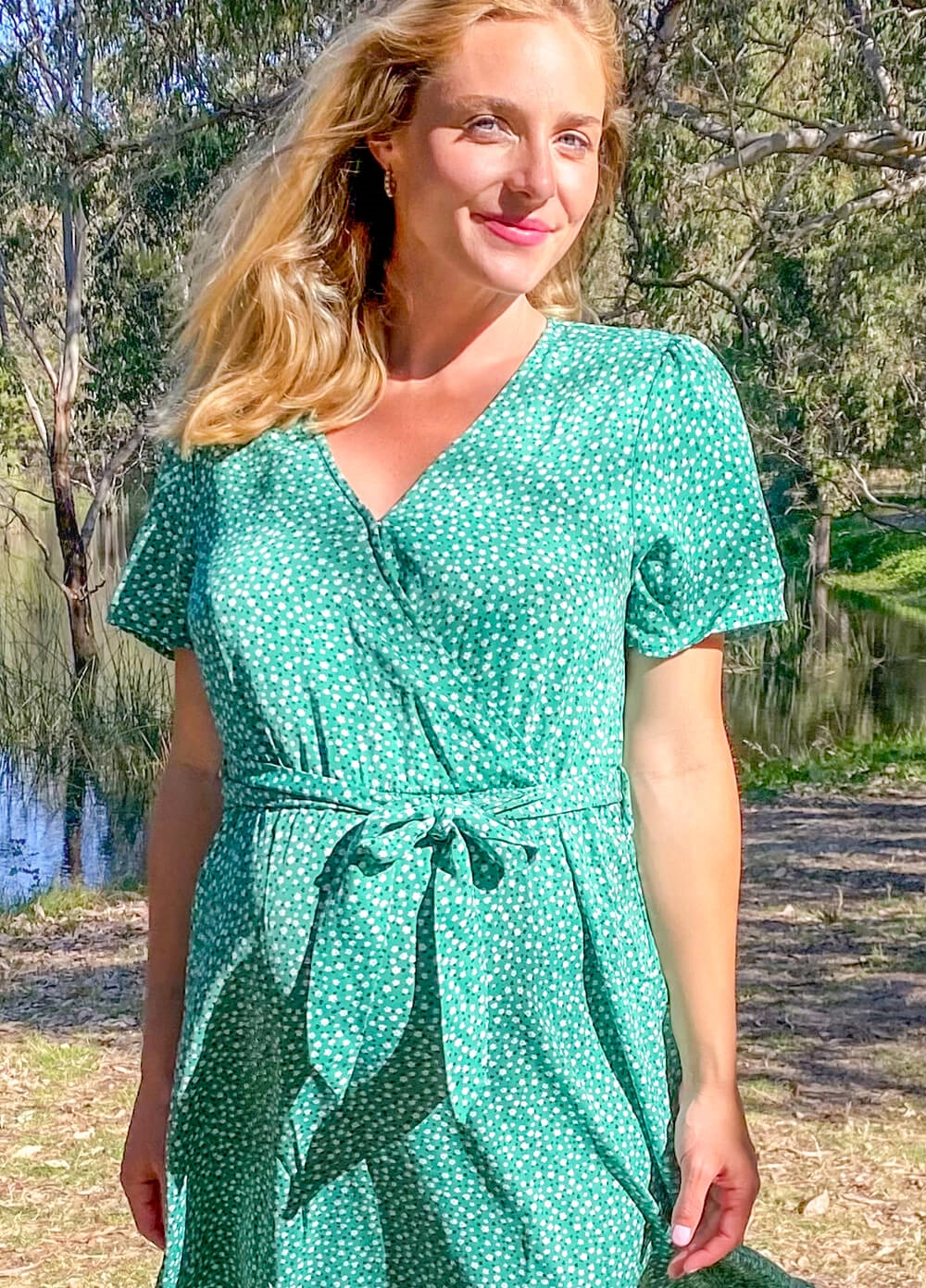 Lait & Co - Noelle Maternity Midi Dress in Green Ditsy