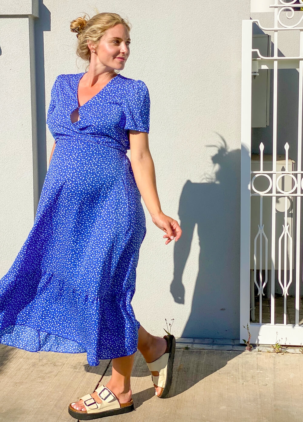 Lait & Co - Noelle Maternity Midi Dress in Blue Ditsy