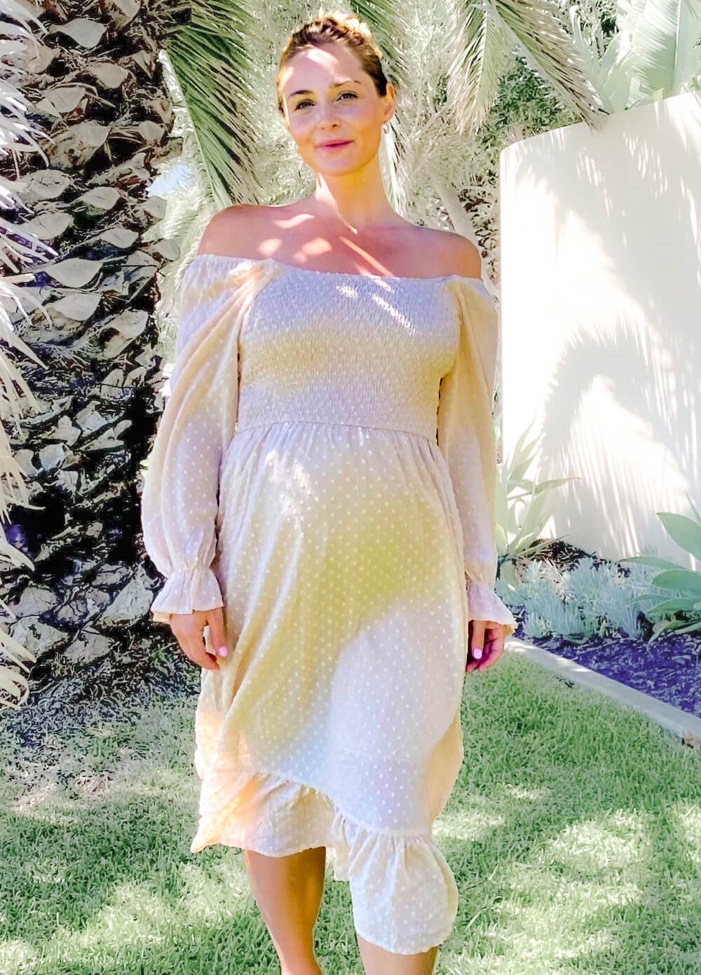 Lait & Co - Rosalie Smocked Maternity Midi Dress in Sepia