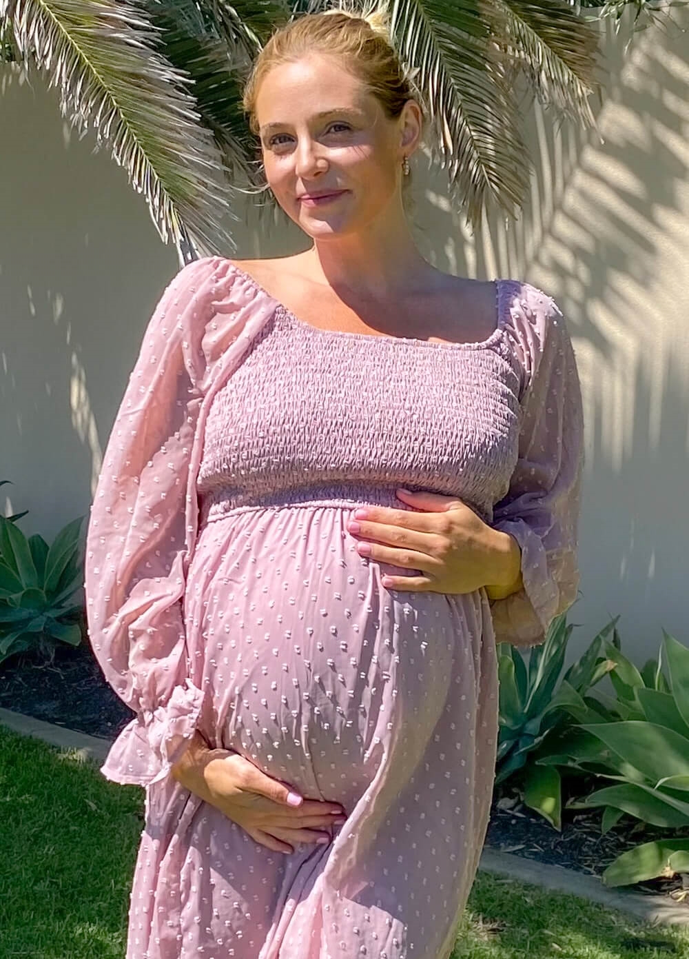 Lait & Co - Rosalie Smocked Maternity Midi Dress in Mauve