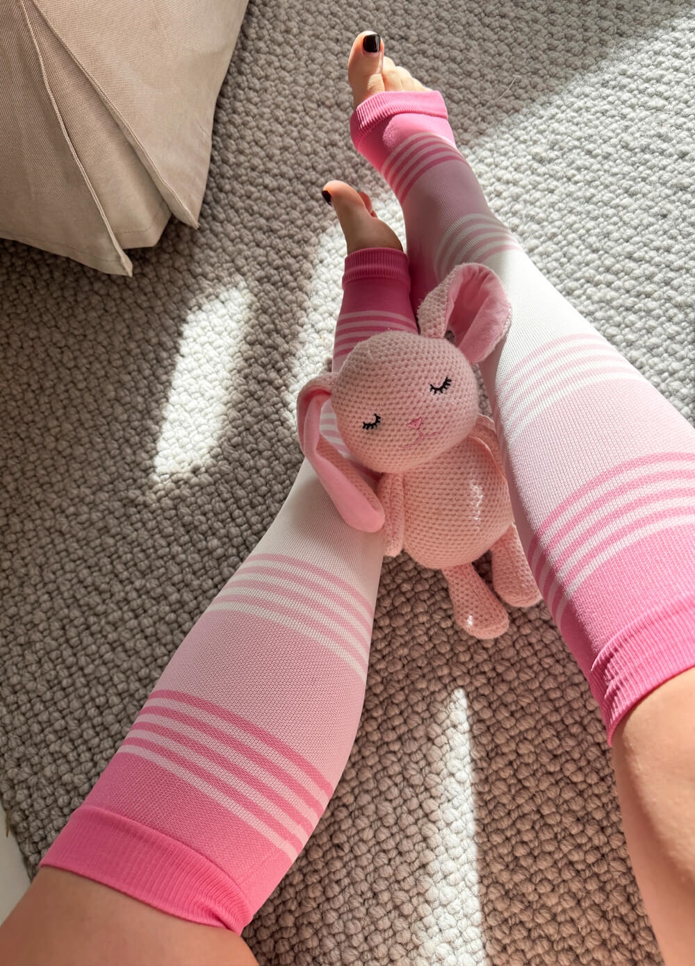 Inspire Open Toe Maternity Compression Socks in Pink Stripes