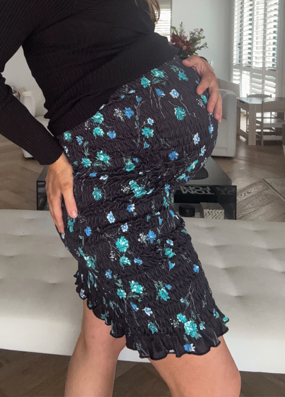 Floressa - Rhodes Smocked Maternity Skirt in Midnight Floral