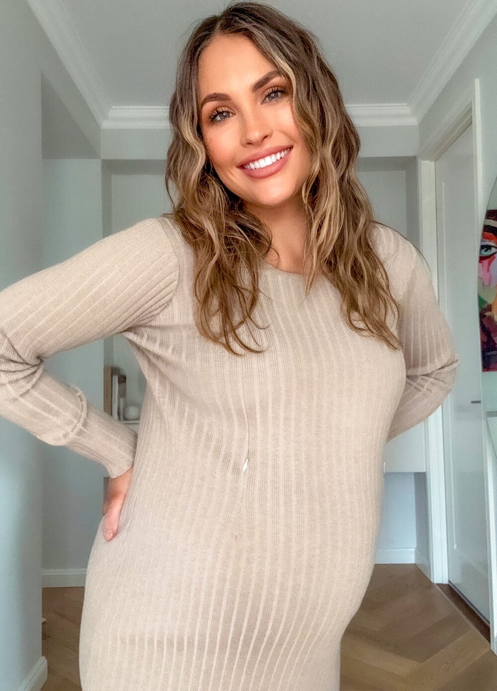 Lait & Co - Camille Maternity Nursing Ribbed Knit Dress in Taupe