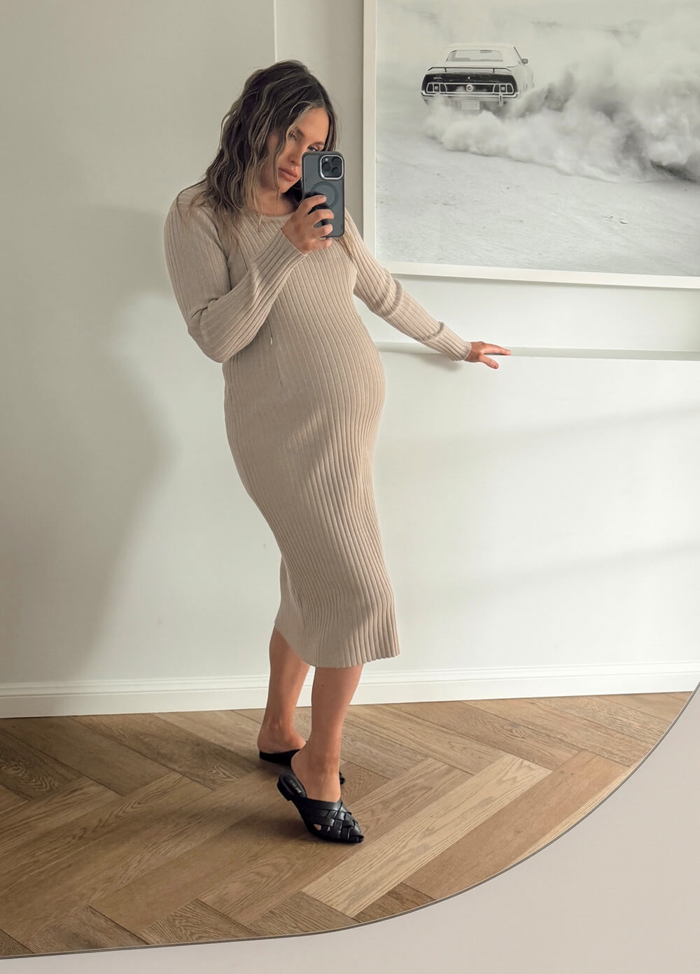 Lait & Co - Camille Maternity Nursing Ribbed Knit Dress in Taupe