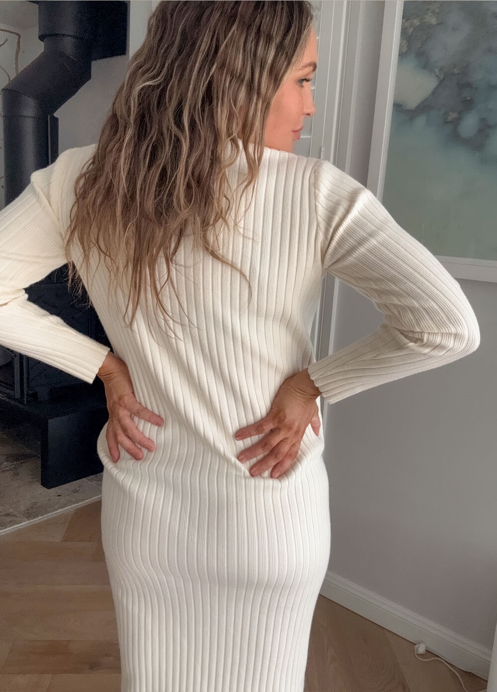 Lait & Co - Camille Maternity Nursing Ribbed Knit Dress in Ivory