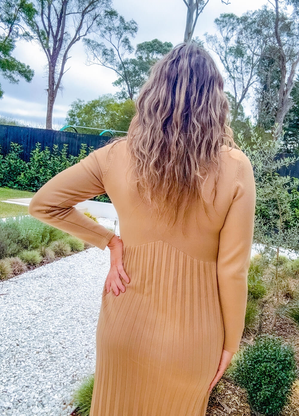 Lait & Co - Sabrina Pleated Maternity Nursing Dress in Camel