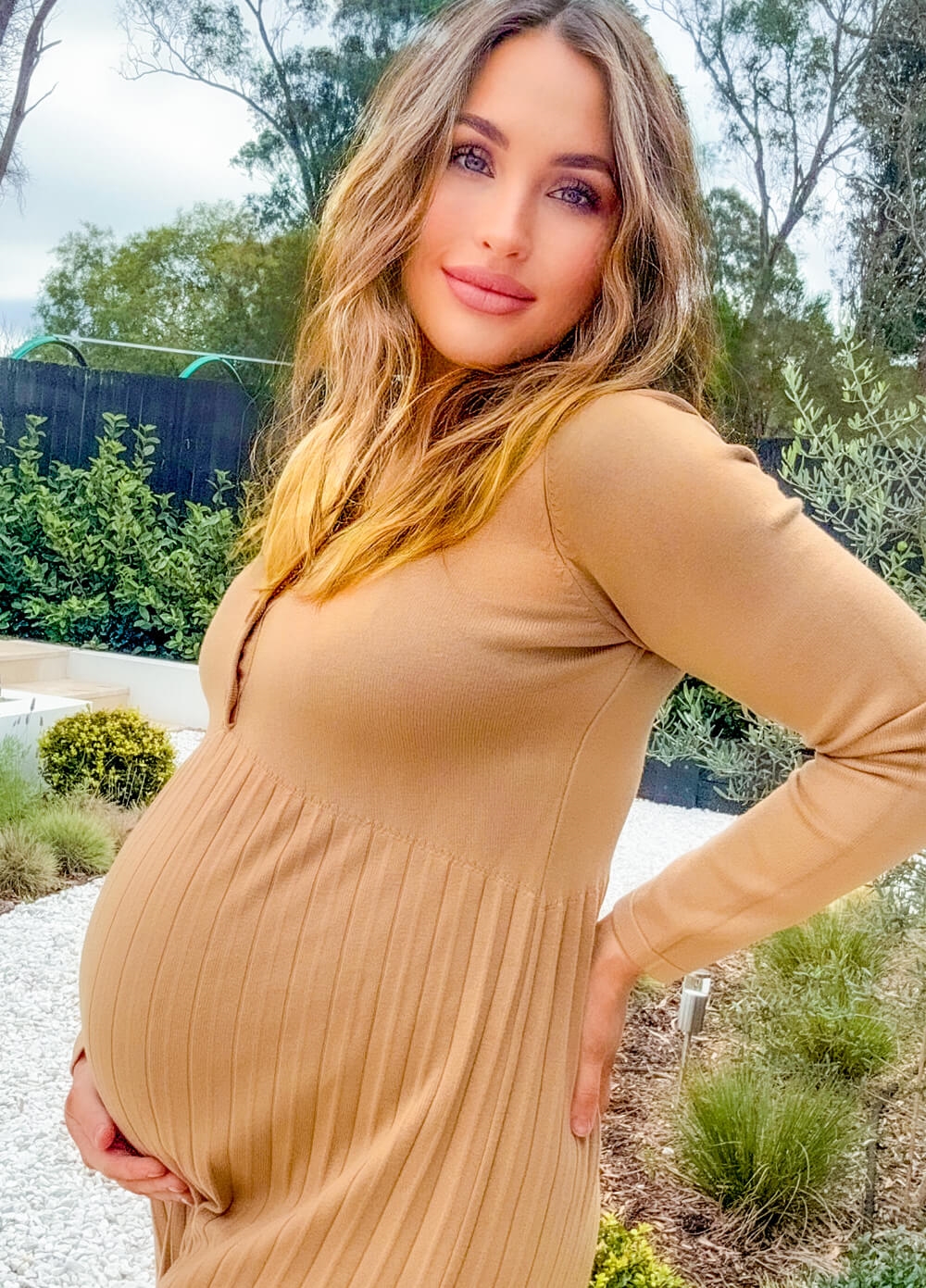Lait & Co - Sabrina Pleated Maternity Nursing Dress in Camel
