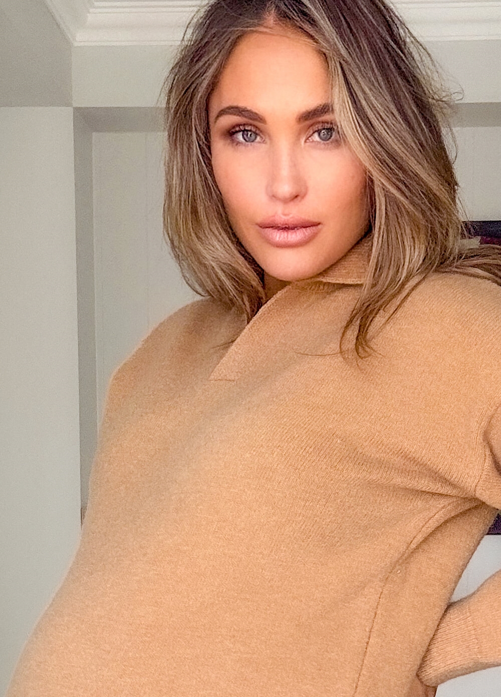 Lait & Co - Peyton Polo Knit Maternity Jumper Dress in Camel