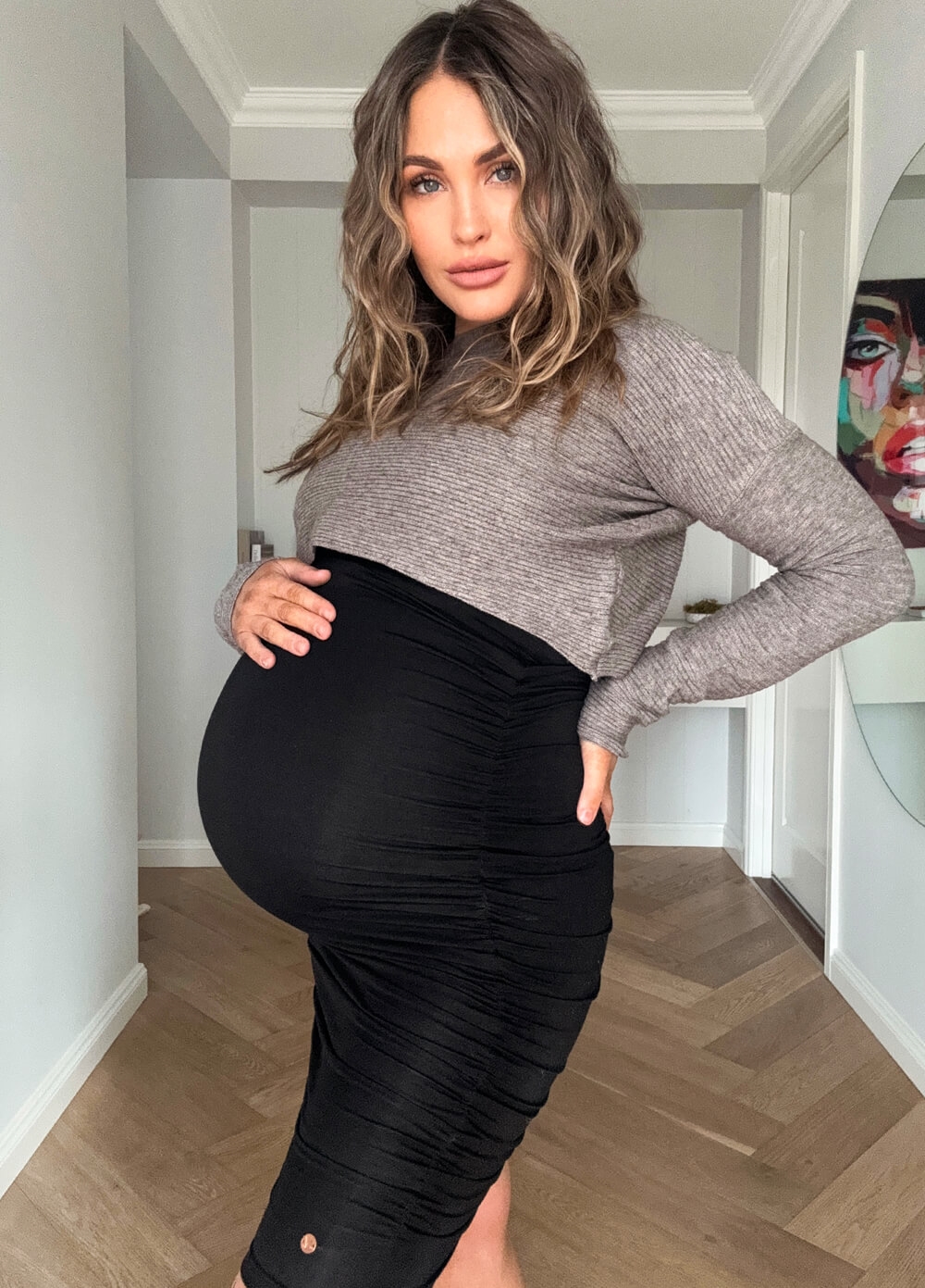 Lait & Co - Loren Ribbed Knit Maternity Crop Jumper in Taupe