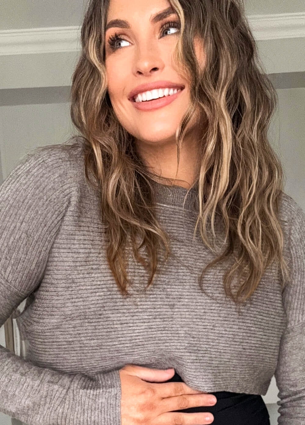 Lait & Co - Loren Ribbed Knit Maternity Crop Jumper in Taupe