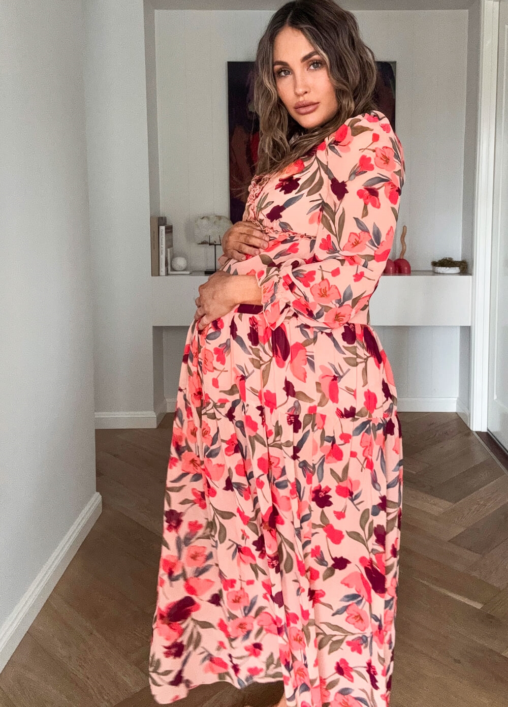 Lait & Co - Wanderlust Pink Floral Tiered Maternity Maxi Gown
