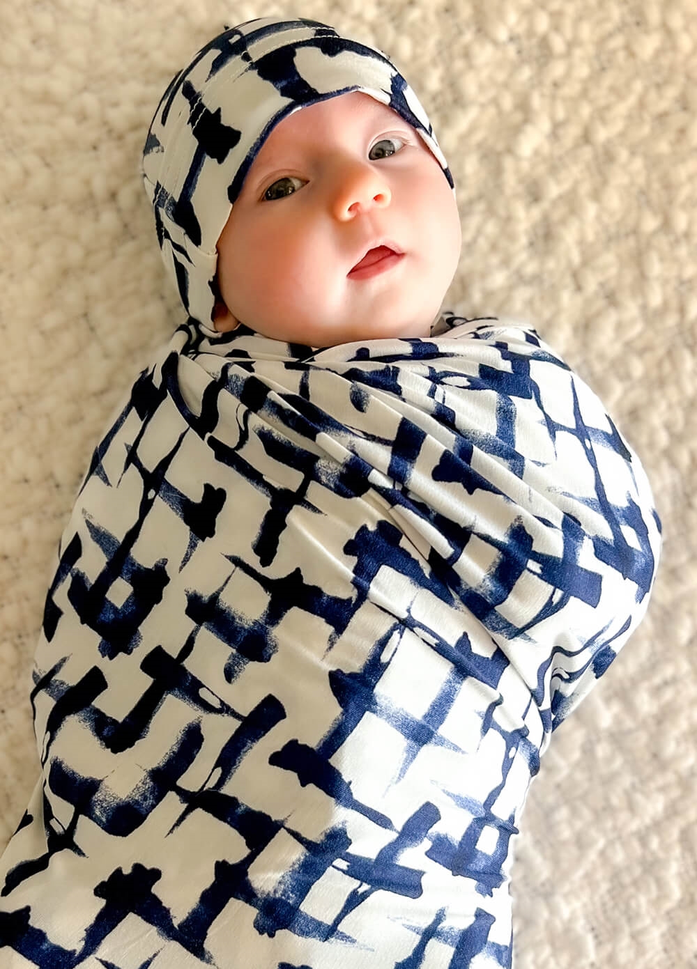 Welcome Baby - Cherish Pregnancy Robe & Swaddle Set in Navy Print