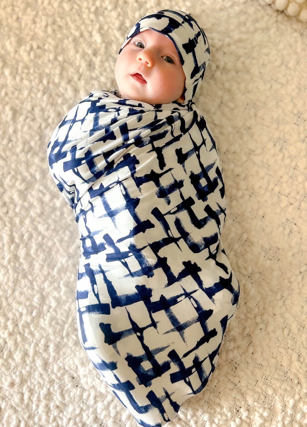 Welcome Baby - Cherish Pregnancy Robe & Swaddle Set in Navy Print